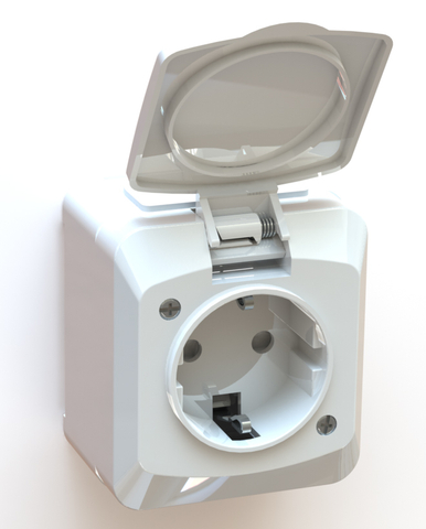 Surface splash proof wall socket outlet for fixed installation, screwless terminals ETM273PQ