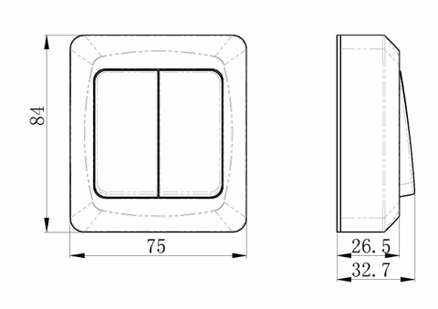 Surface-type wall rocker switch for fixed installation, screwless terminals