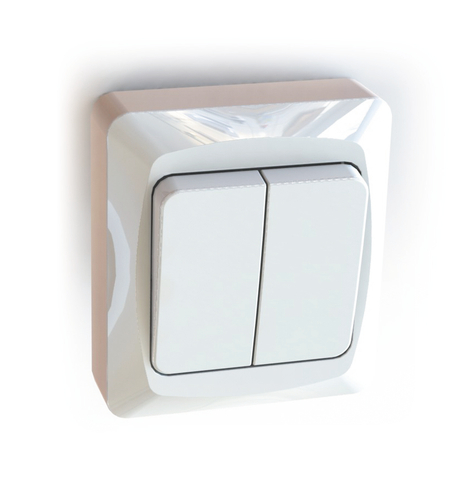 Surface-type wall rocker switch for fixed installation, screwless terminals