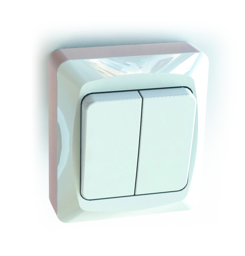 Surface-type wall rocker switch for fixed installation, screwless terminals