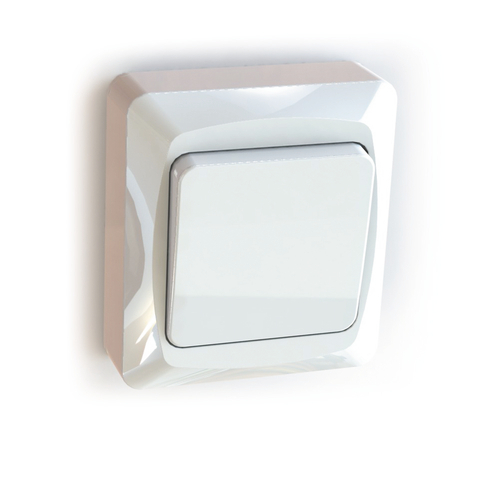 Surface-type wall rocker switch for fixed installation, screwless terminals