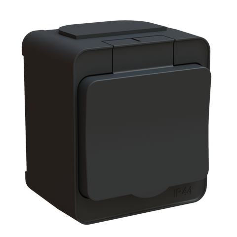 Surface splash proof wall socket outlet for fixed installation, screwless terminals ETM273XQ