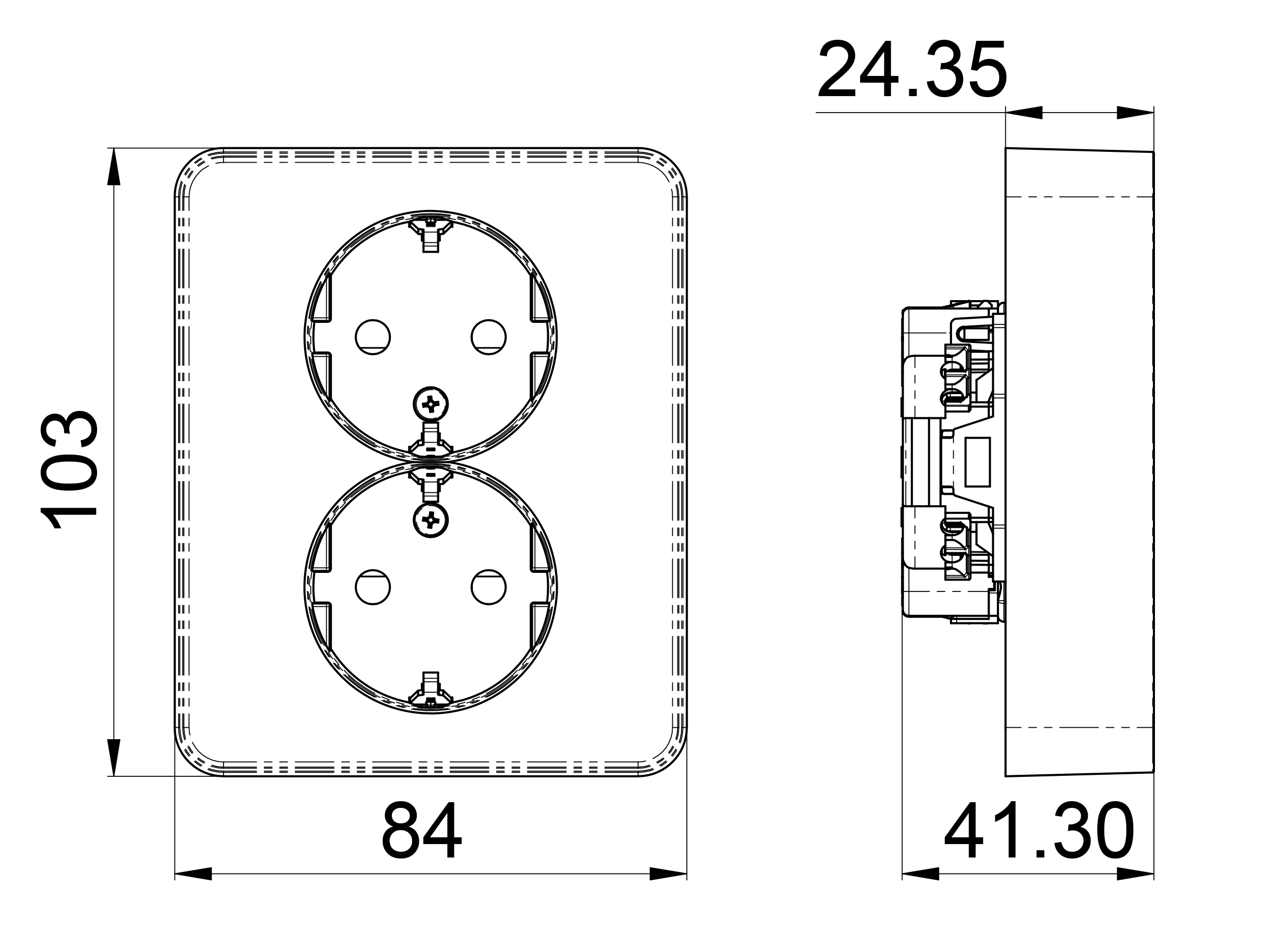 Flush-type wall socket outlet for fixed installation, screwless terminal ETM022XQ