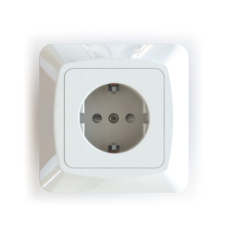 Flush-type wall socket outlet for fixed installation