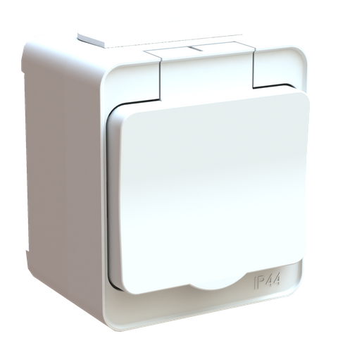 Surface splash proof wall socket outlet for fixed installation, screwless terminals ETM273XQ